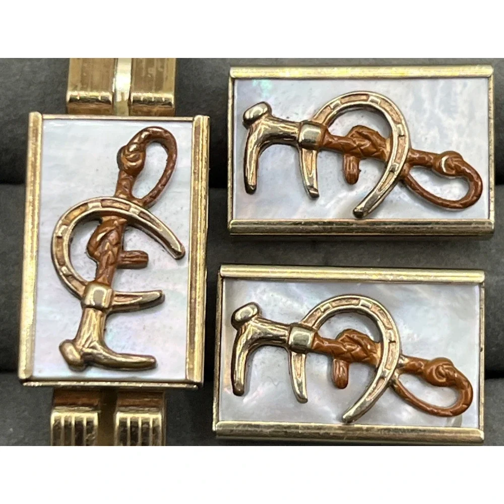 Kreisler Quality 1/20 12K Gold Filled Equestrian Horseshoe Tie Bar Cufflink Set